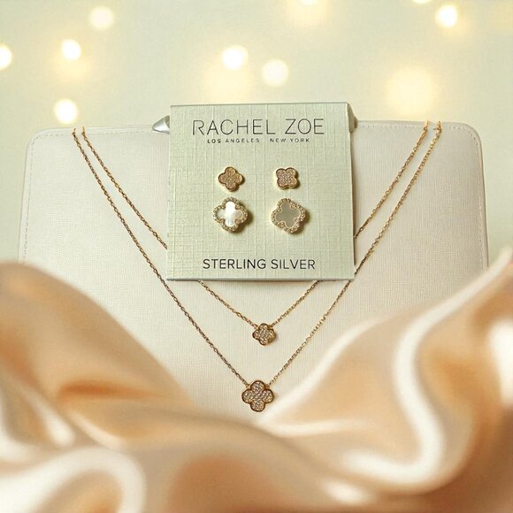 Rachel Zoe Gold Plated Sterling Silver Clover  Set Necklace & Earrings NWT - Picture 2 of 10